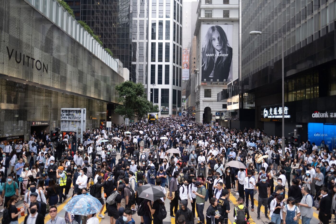 People gather during a protest in the Central district of Hong Kong on Nov. 12.