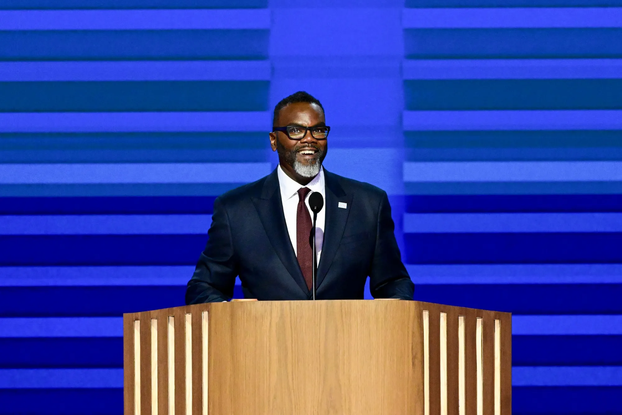 Brandon Johnson, mayor of Chicago, during the Democratic National Convention (DNC) at the United Center in Chicago, Illinois, US, on Monday, Aug. 19, 2024. 