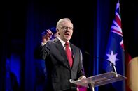 Anthony Albanese speaks at the Labor Party election night event in Sydney on May 3.