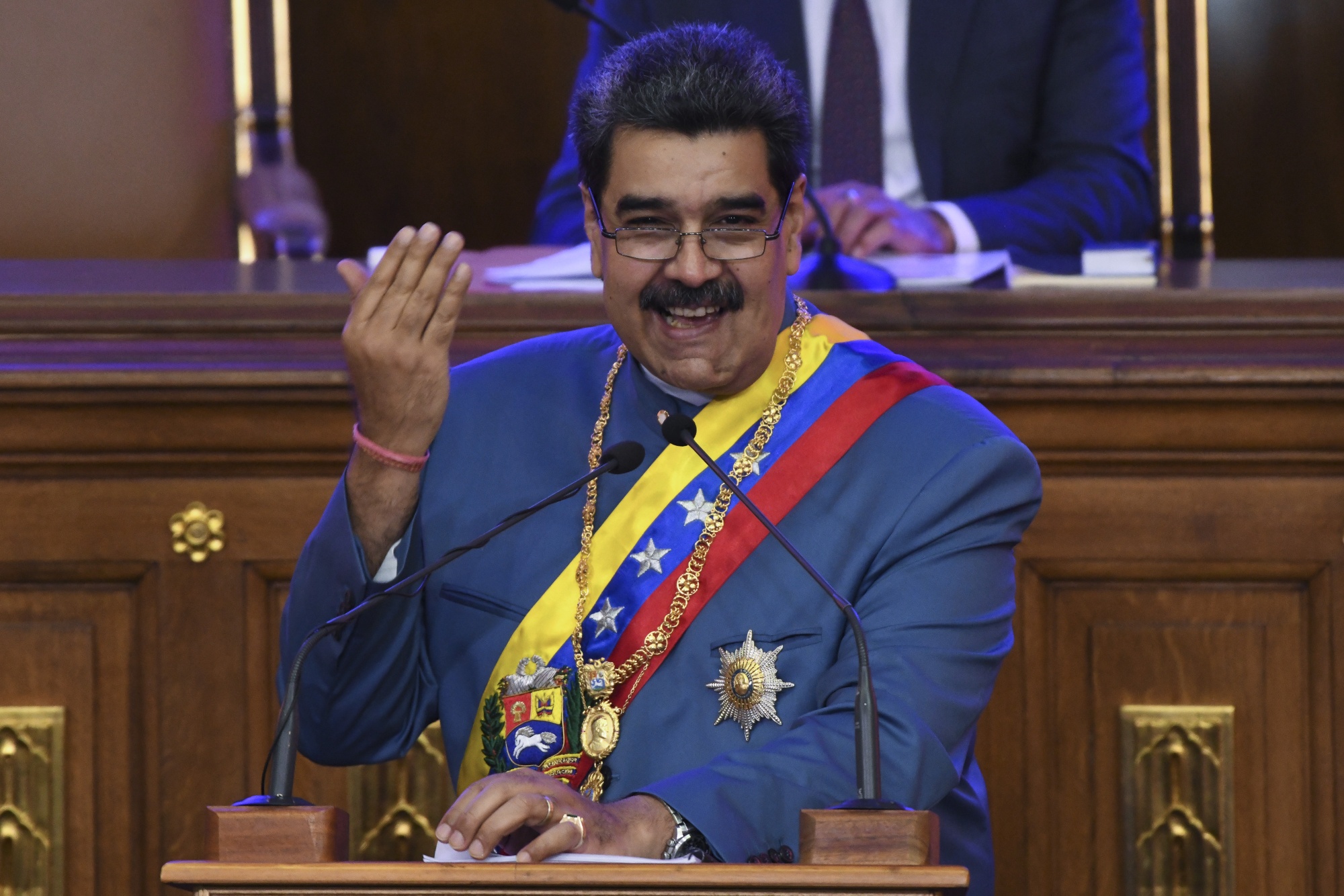 Nicolás Maduro pronuncia un discurso sobre el Estado de la Unión ante la Asamblea Nacional en Caracas el 12 de enero.