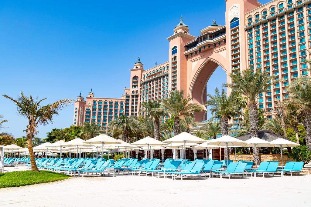 Empty sun loungers around the garden of the 5 star Atlantis the Palm luxury hotel on palm Jumeirah in Dubai. (Photo by: Martin Berry/UCG/Universal Images Group via Getty Images)