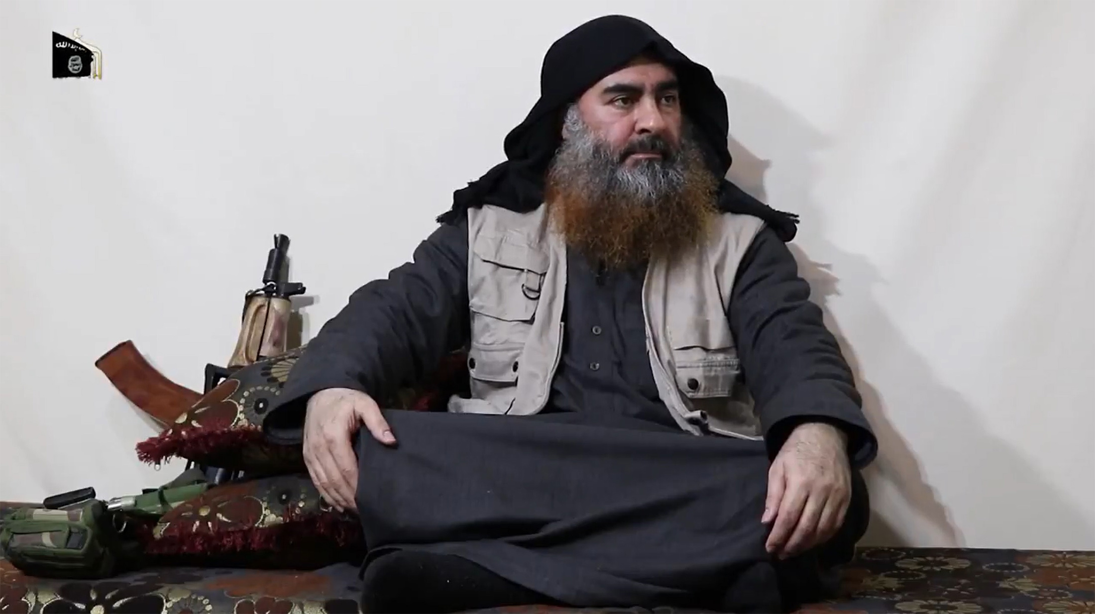A screen grab from an undated video published by the Islamic State media wing Al Furqan network shows Abu Bakr al-Baghdadi at an undisclosed location.