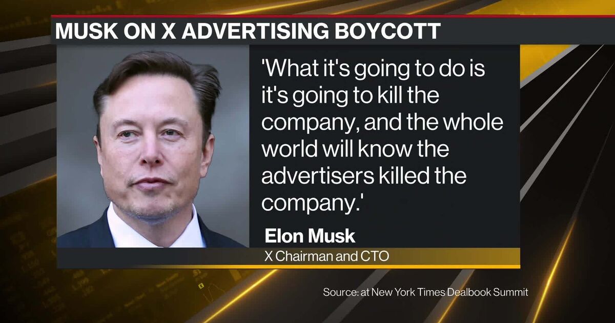 Watch Musk Says Advertiser Boycott May Kill X - Bloomberg