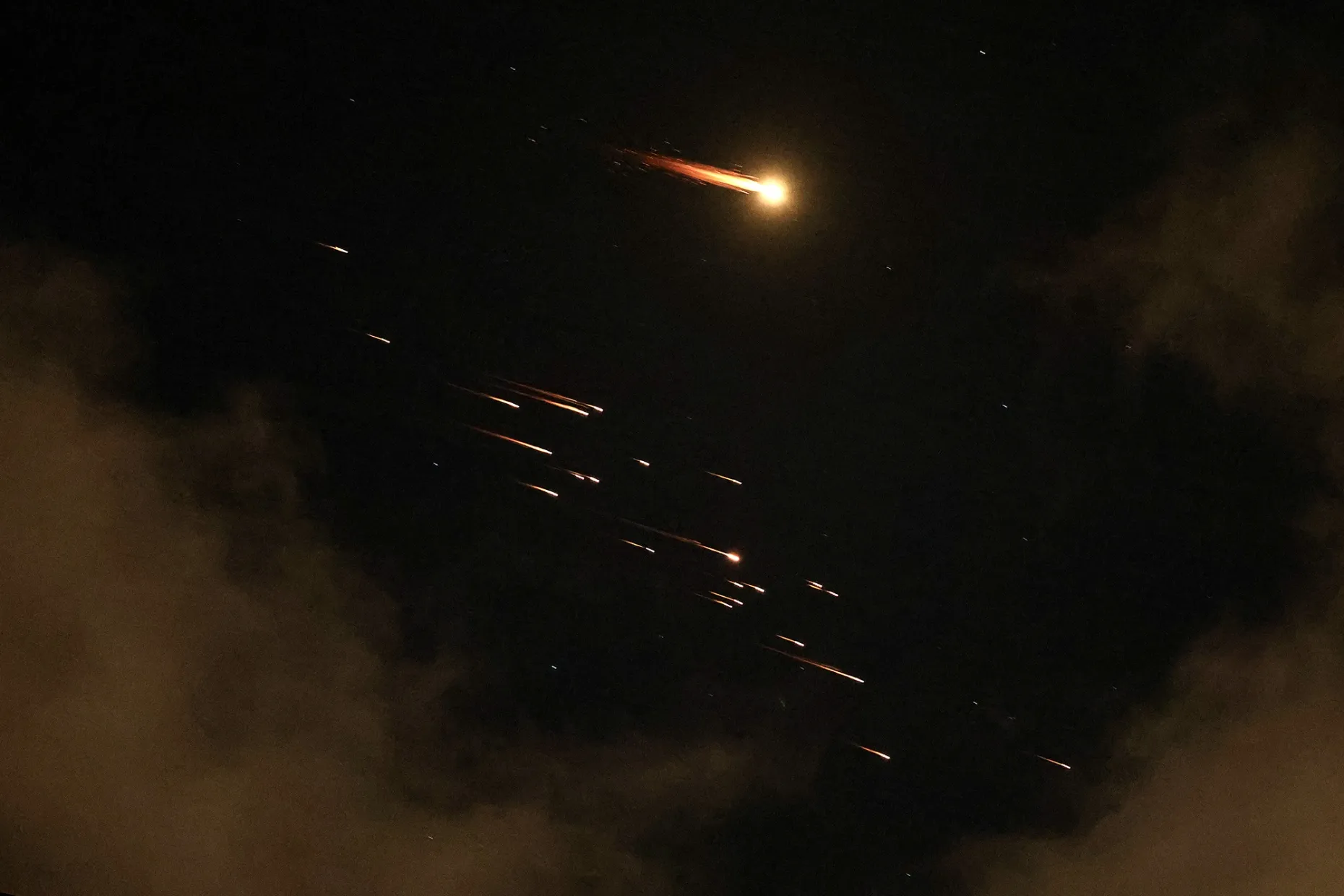 Rocket trails&nbsp;in the sky above the Netanya, Israel on April 8.