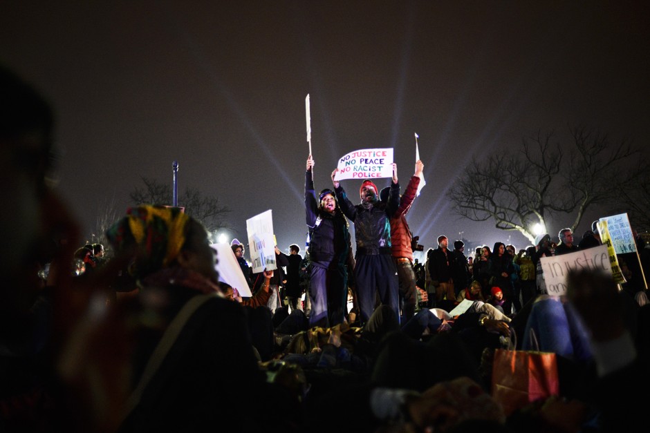 Demonstrators assemble outside the White House in Washington, D.C.