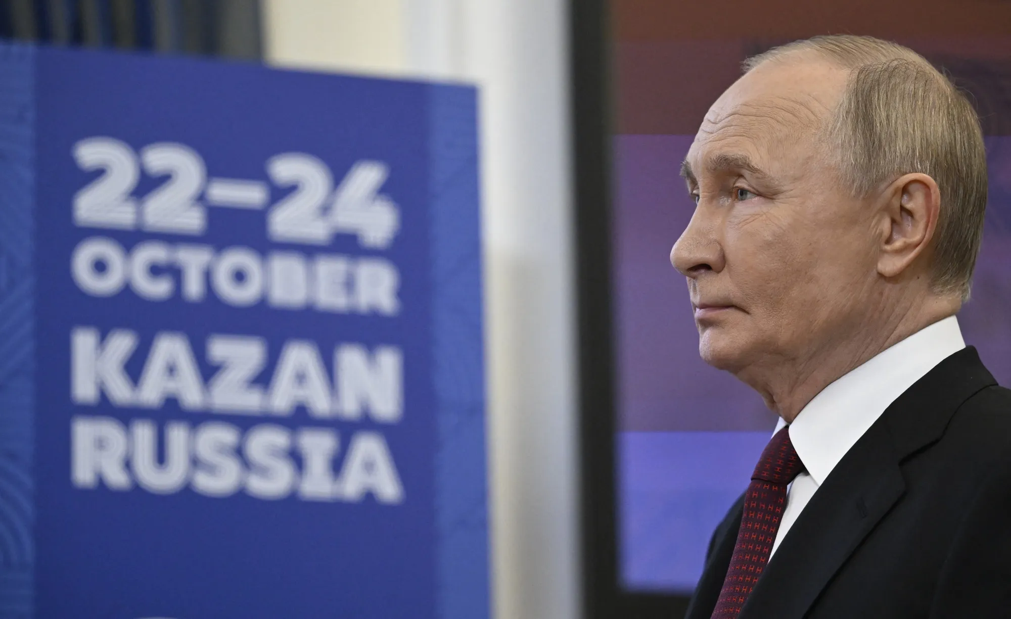 Vladimir Putin prior to a meeting on the sidelines of the BRICS summit in Kazan, Russia, on Oct. 22.