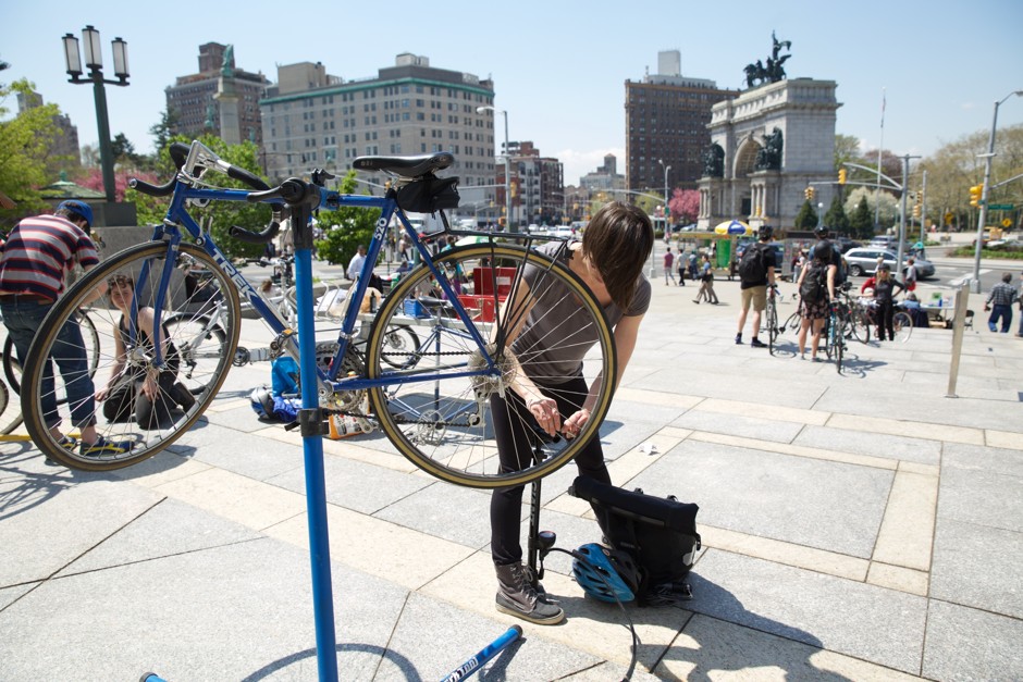 A bike repair skillshare at the Brooklyn Public Library.