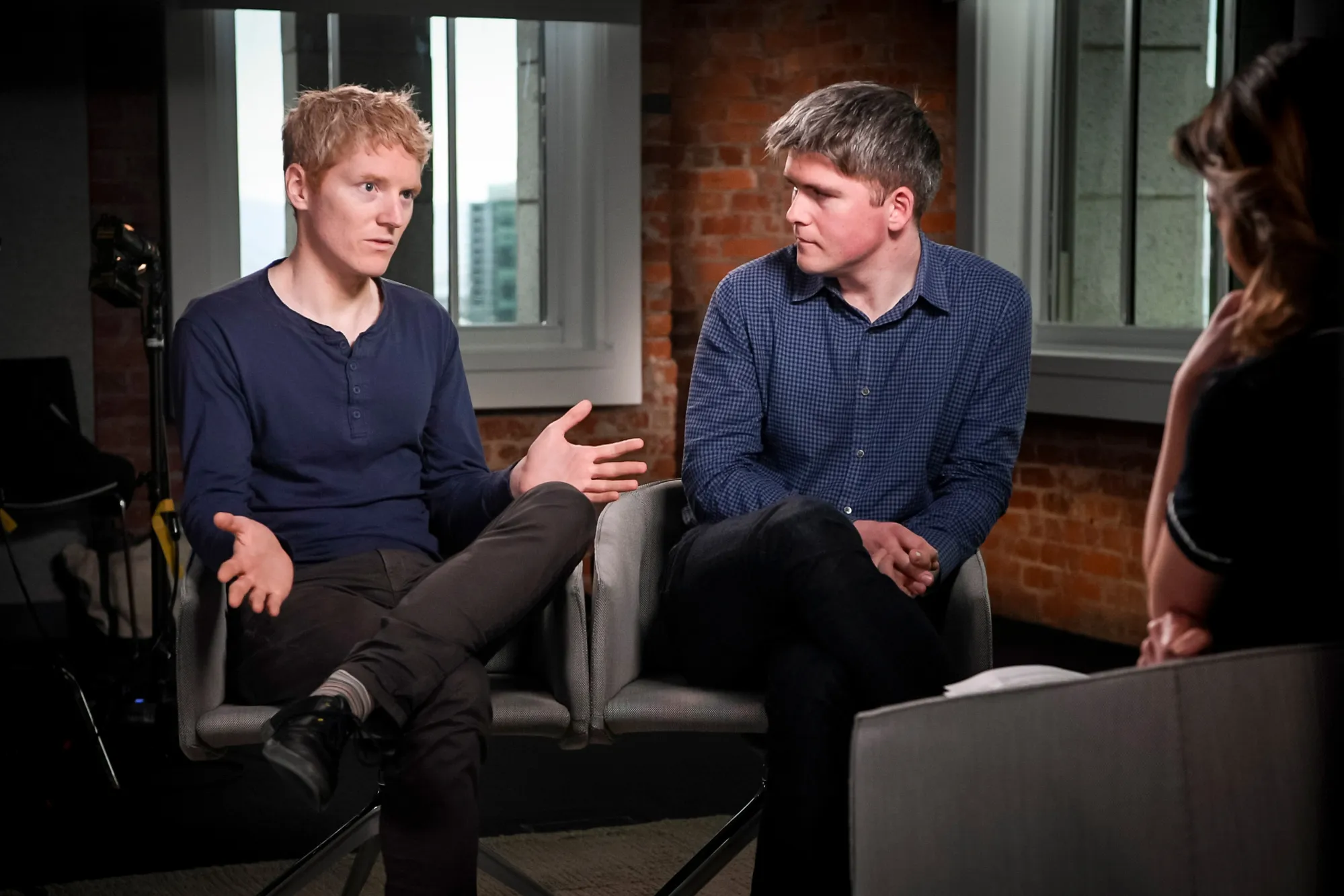 Patrick Collison, chief executive officer and co-founder of Stripe Inc., left, and John Collison, president and co-founder of Stripe