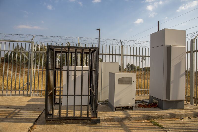 A Tesla Powerwall battery at an Econet site in Harare.