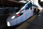 A next-generation Acela train arrives in Washington, D.C., in June 2020. The North Atlantic Rail initiative proposes building a new inland line for high-speed rail, linking several New England cities.&nbsp;&nbsp;