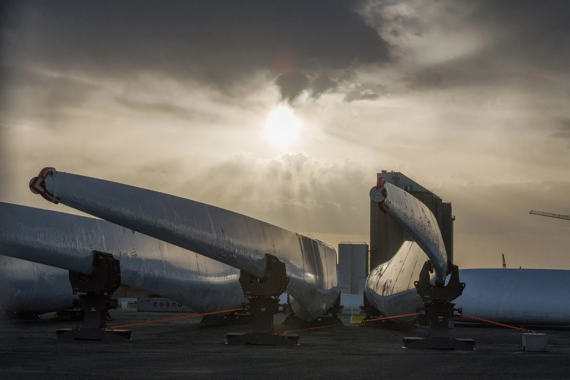 Wind turbine blades at the Siemens Gamesa Renewable Energy SA plant&nbsp;in Le Havre, France.