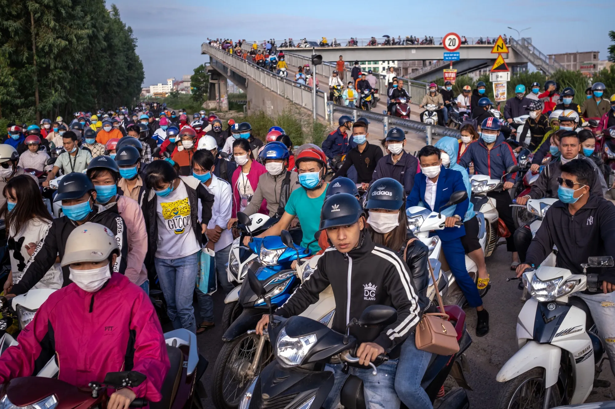 Workers make their way to the factories in Van Trung Industrial Park in Bac Giang Province.