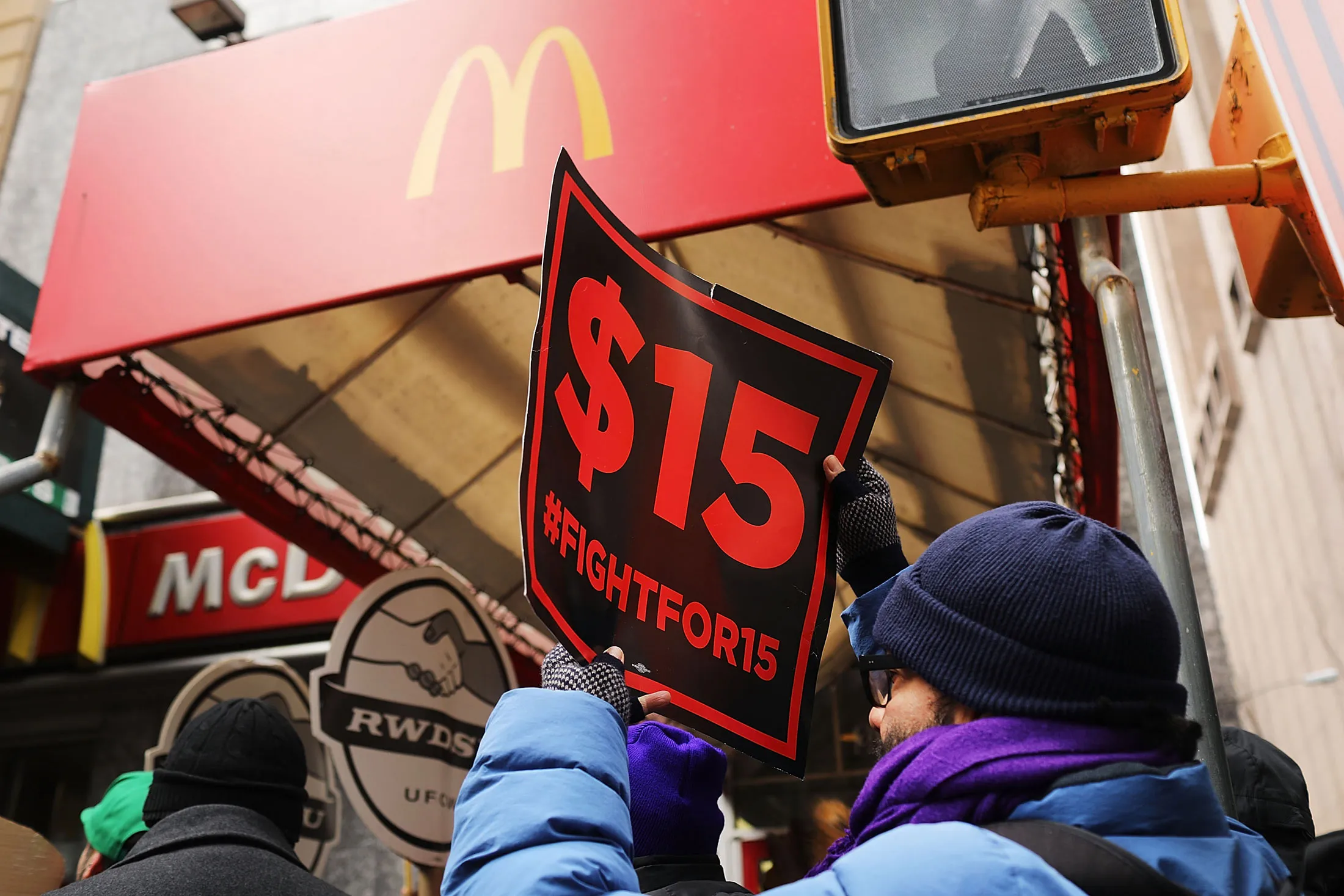 Protesters with NYC Fight for $15 gather in front of a McDonalds in New York City, on&nbsp;Feb.&nbsp;13, 2017.&nbsp;