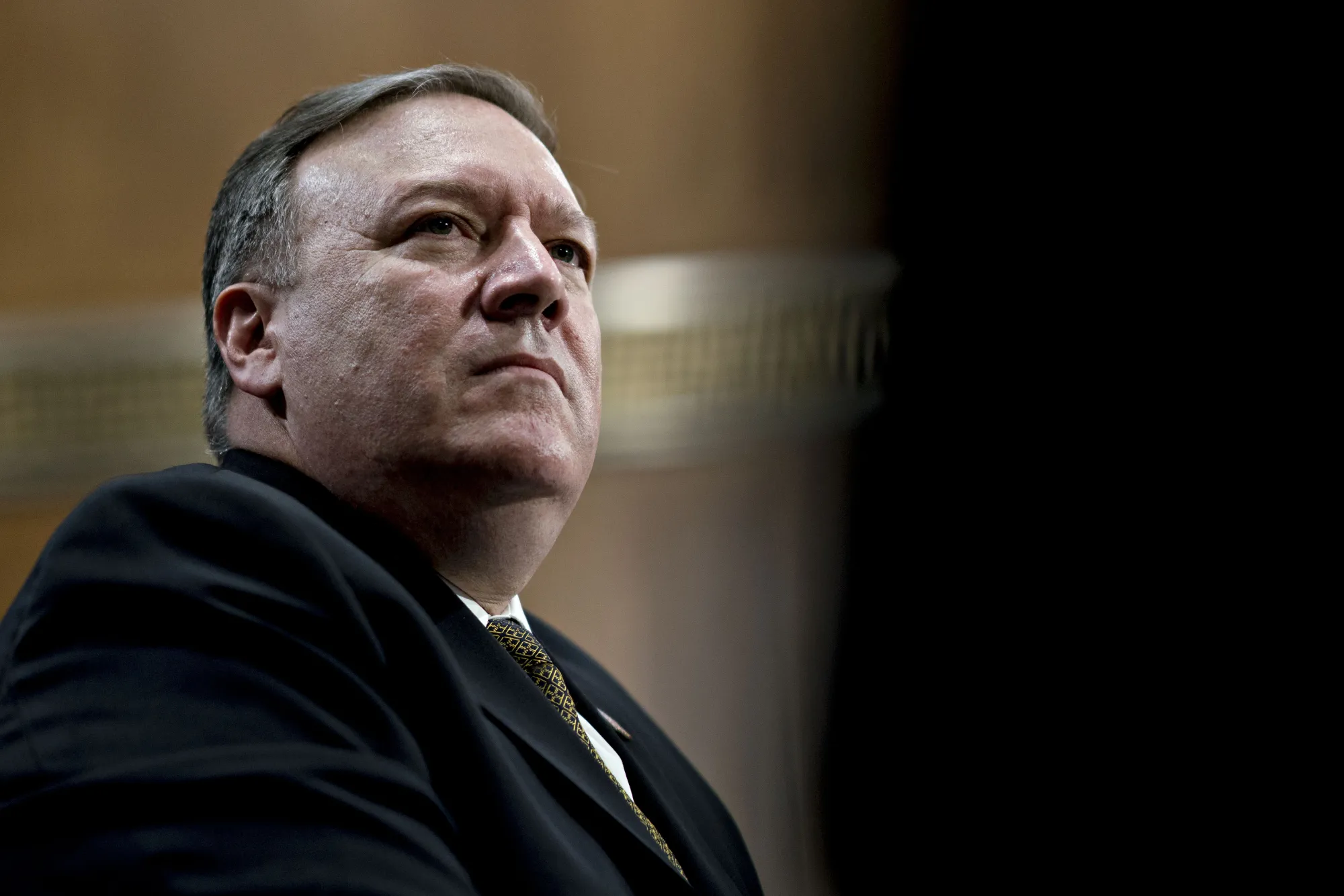 Michael Pompeo, director of the Central Intelligence Agency (CIA) and U.S. secretary of state nominee for President Donald Trump, listens during a Senate Foreign Relations Committee confirmation hearing in Washington, D.C., on&nbsp;April 12.&nbsp;