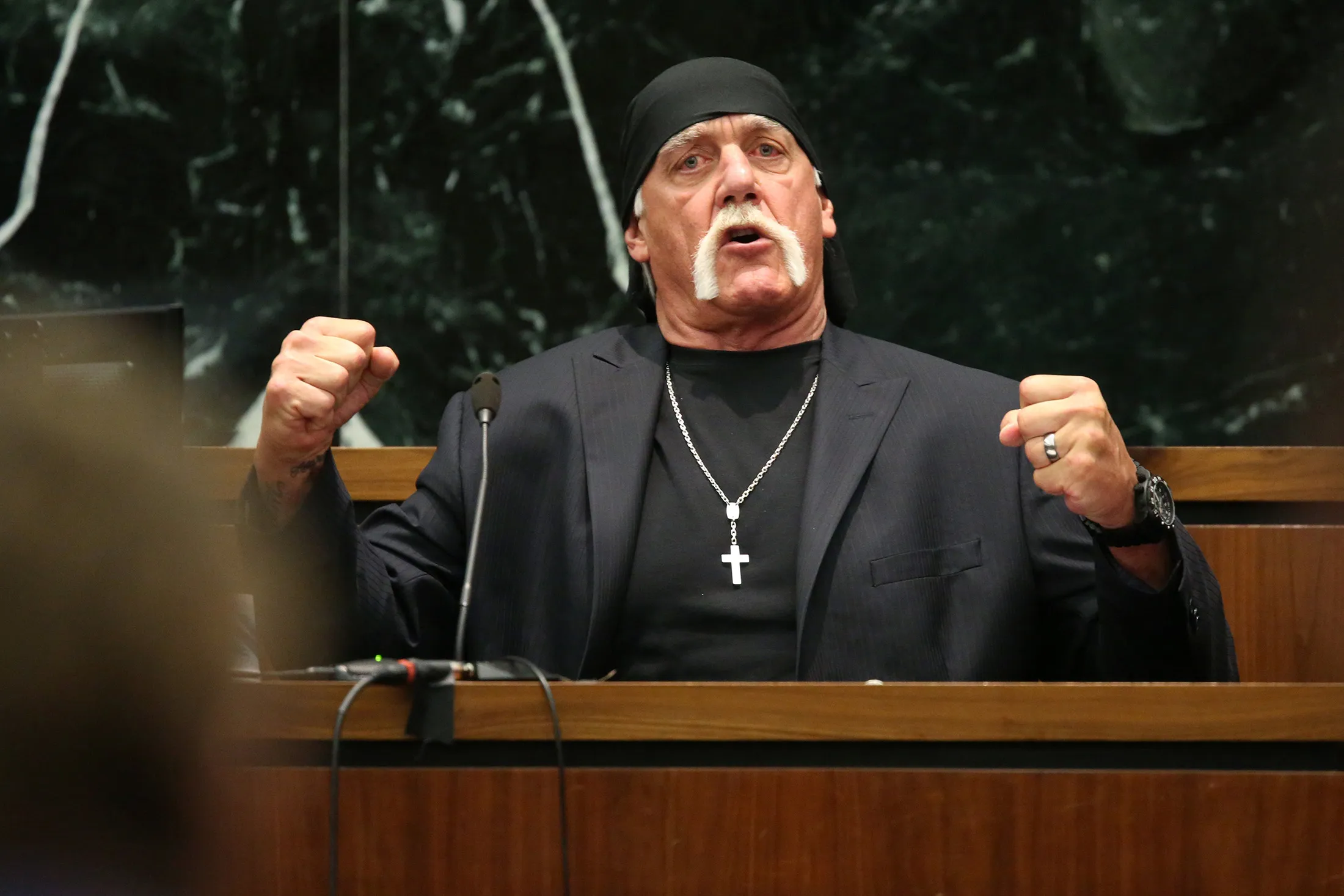 Terry Bollea, aka Hulk Hogan, testifies in court during his trial against Gawker Media at the Pinellas County Courthouse in Florida on March 8, 2016.
