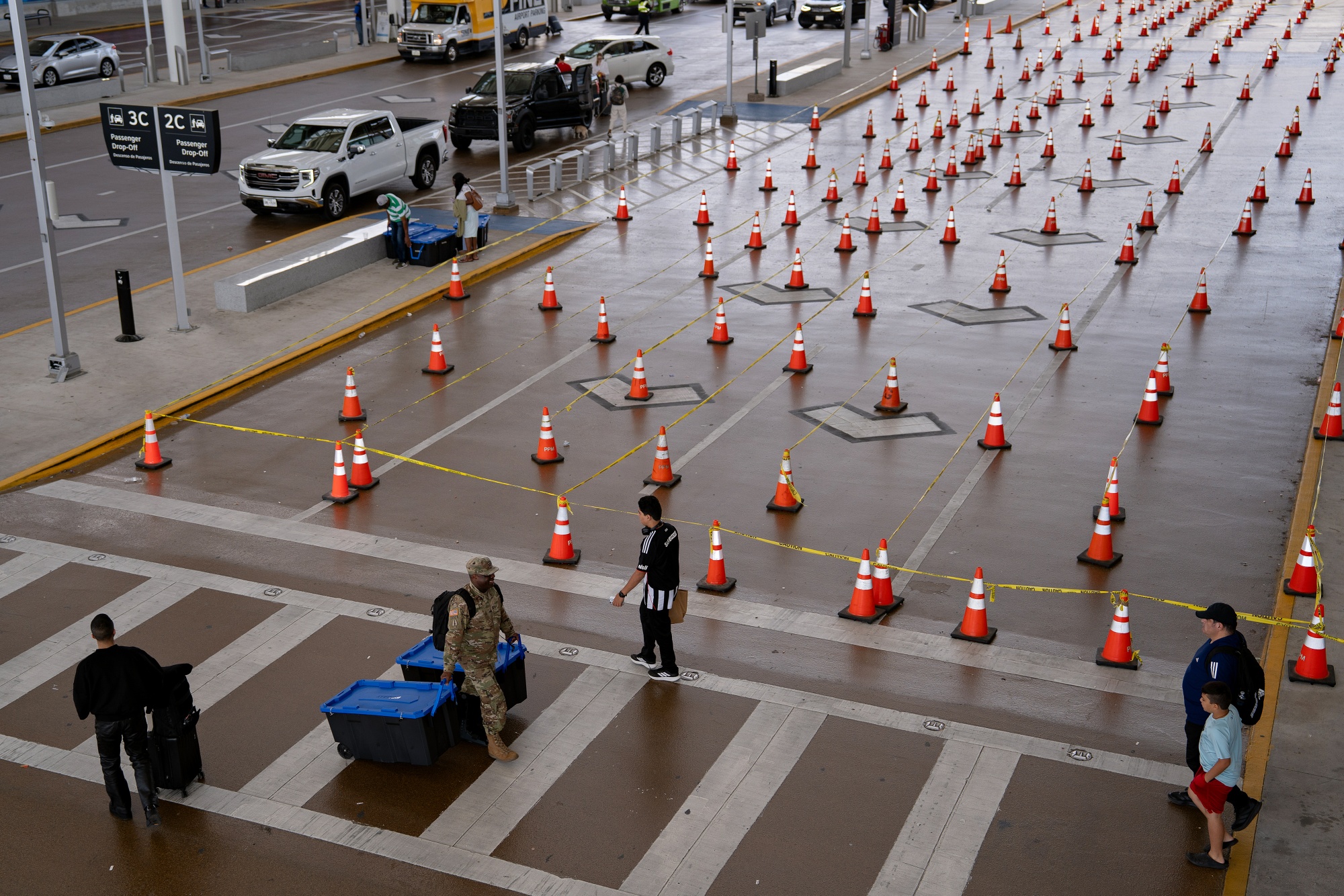 Empty security lines outside George Bush Intercontinental Airport in Houston on March 28. Photographer: Danielle Villasana/Getty Images