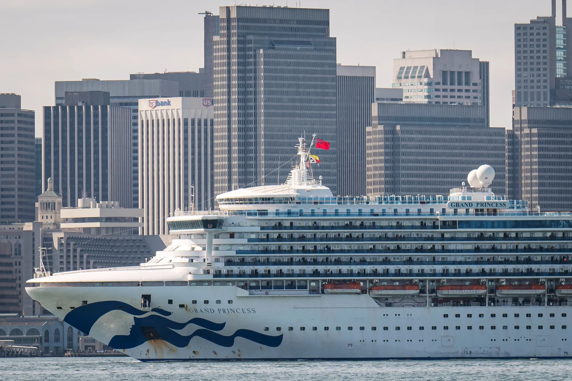 The Grand Princess cruise ship sails toward the Port of Oakland on March 9.