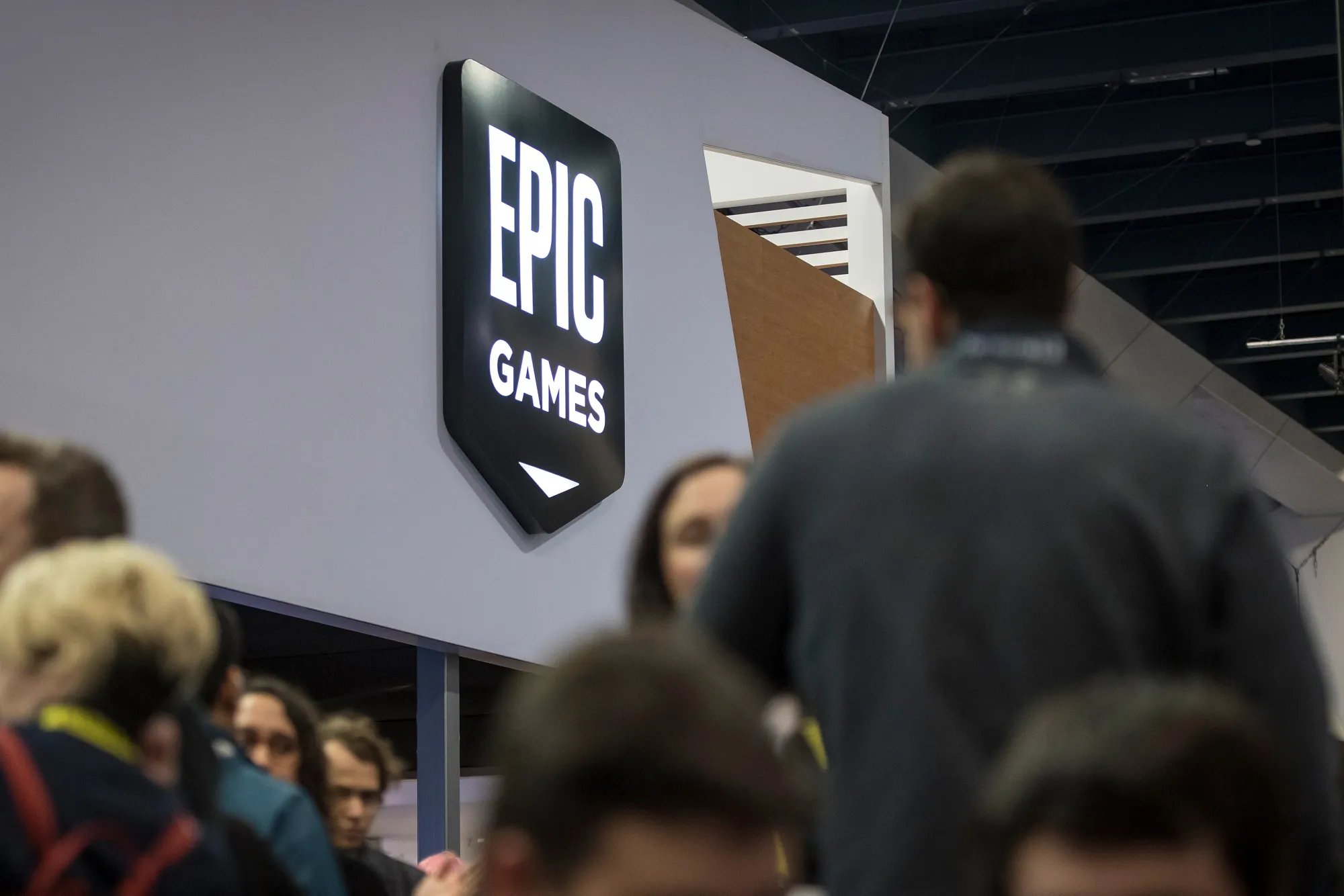 An Epic Games Inc. logo at a games conference.
