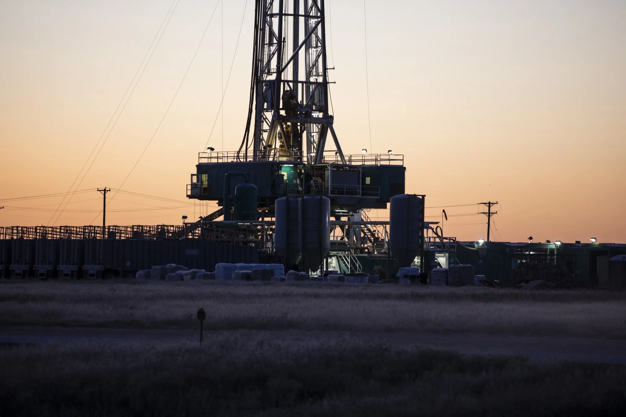 An oil drilling rig in Midland, Texas.