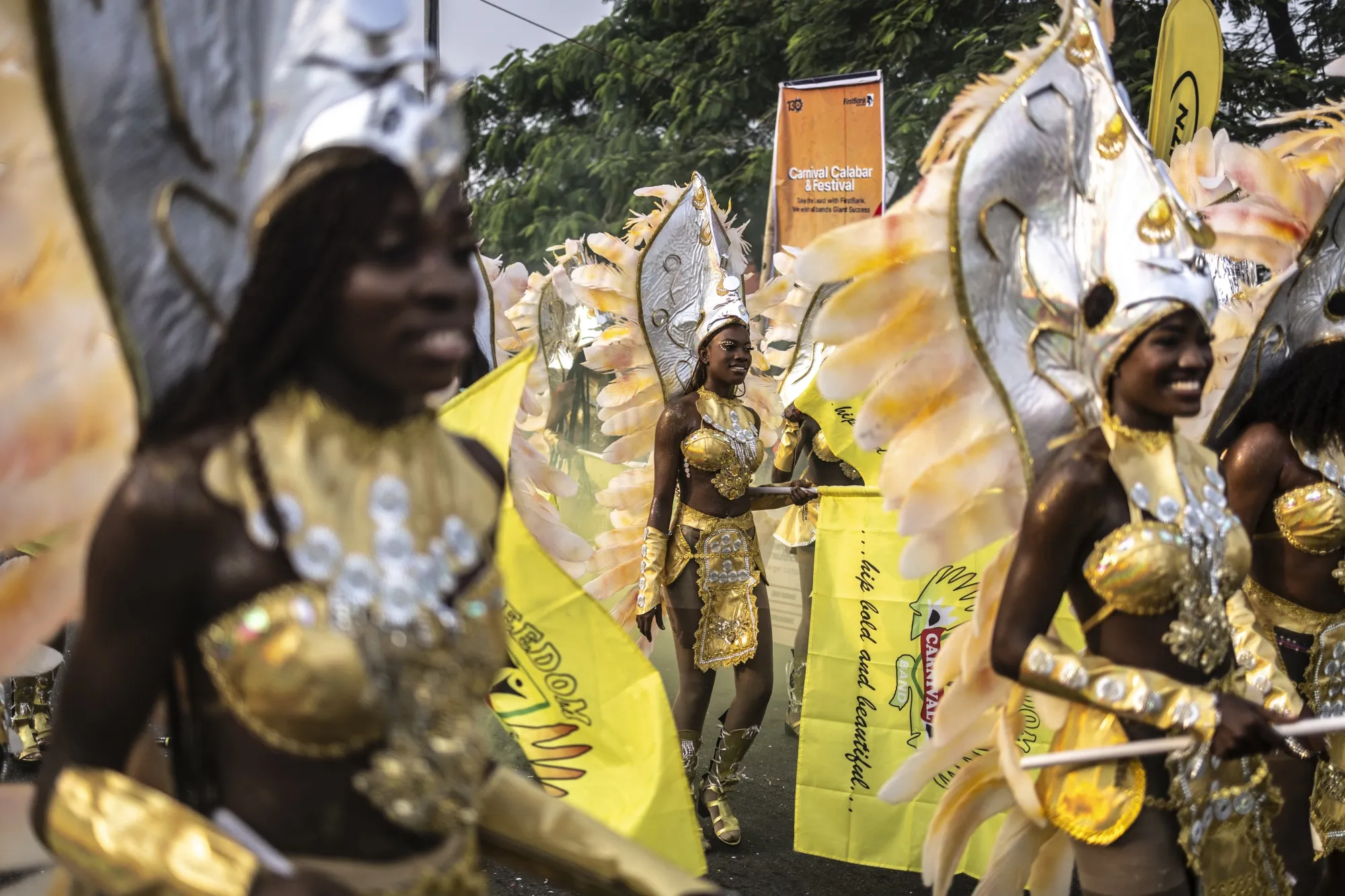 Participants dance as they parade during Calabar Carnival in Nigeria in December.
