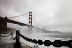 The Golden Gate Bridge during a rainstorm in San Francisco on December 27.&nbsp;