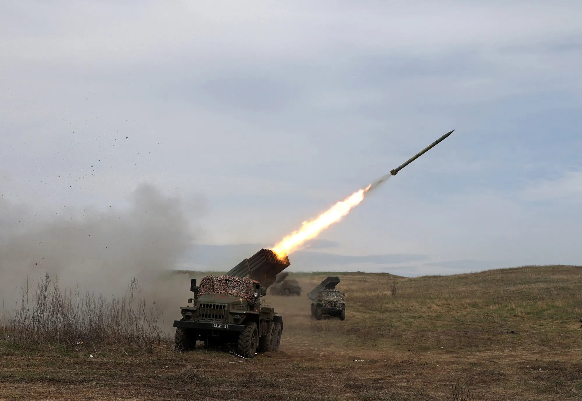 A Ukrainian multiple rocket launcher fires at&nbsp;Russian troop positions&nbsp;near Lugansk, in the Donbas region.