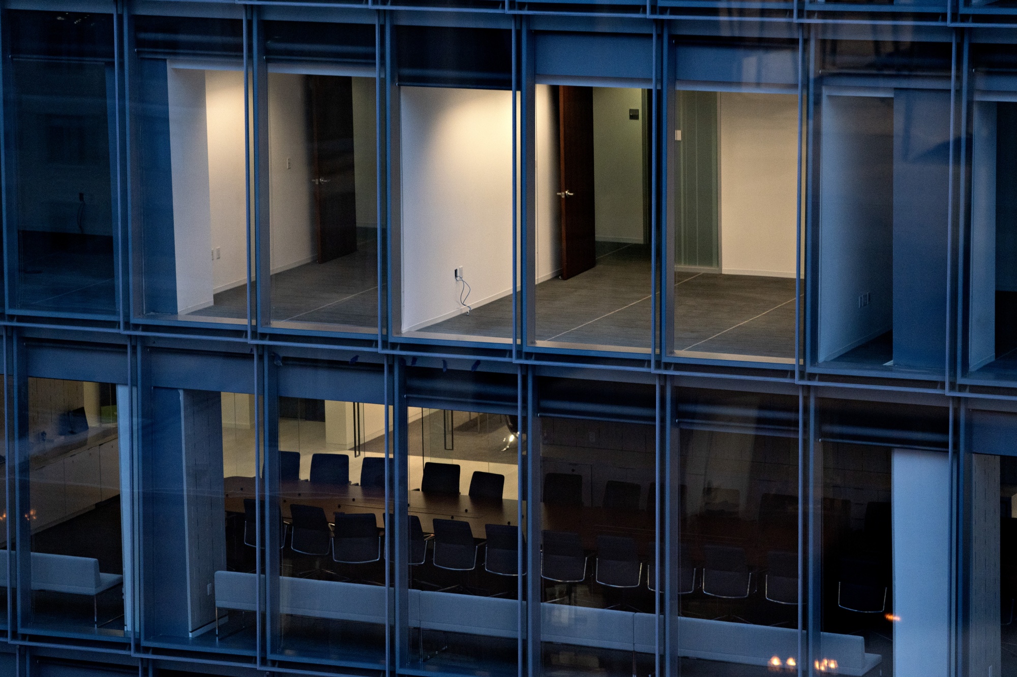 A conference table and empty room in an office building in Washington.