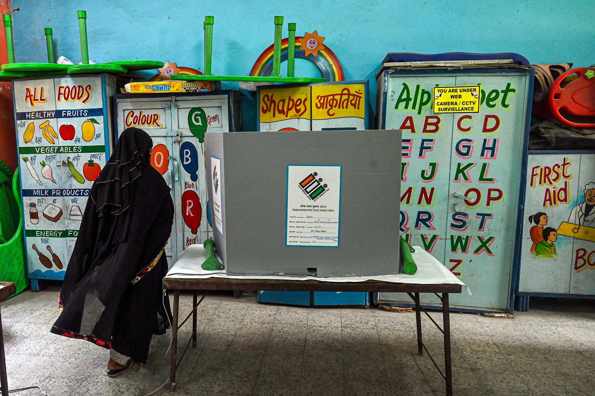 A polling station during the sixth phase of voting for national elections in Delhi, in May.