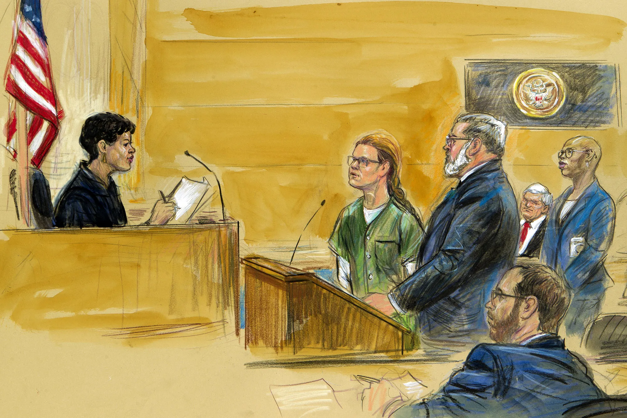 Maria Butina, center left, during a hearing in Washington on Dec. 13.