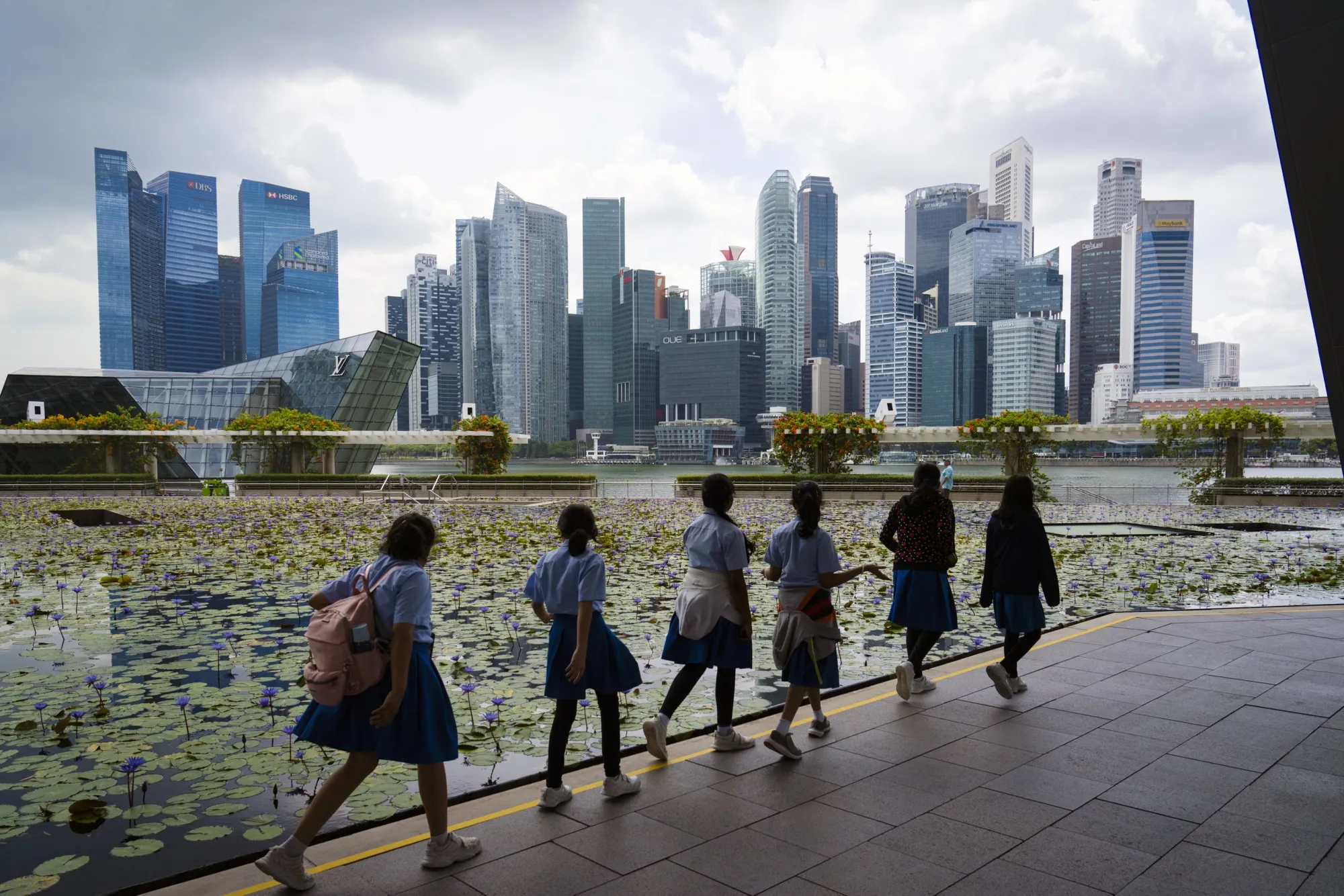 Skyscrapers in Singapore viewed from the Marina Bay Sands complex.