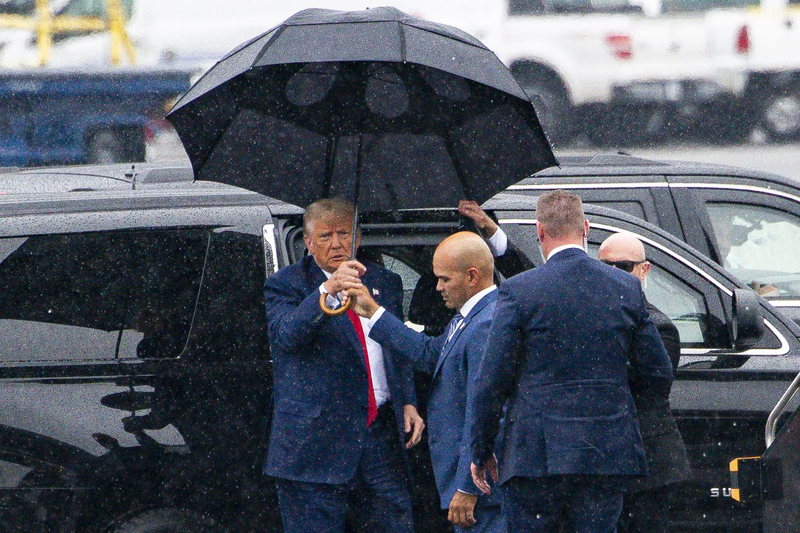 Former US President Donald Trump before departing on his private airplane in Arlington, Virginia on Thursday.