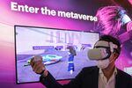An attendee wears a Oculus VR&nbsp;headset during a demonstration of the Metaverse at MWC Barcelona 2022.&nbsp;