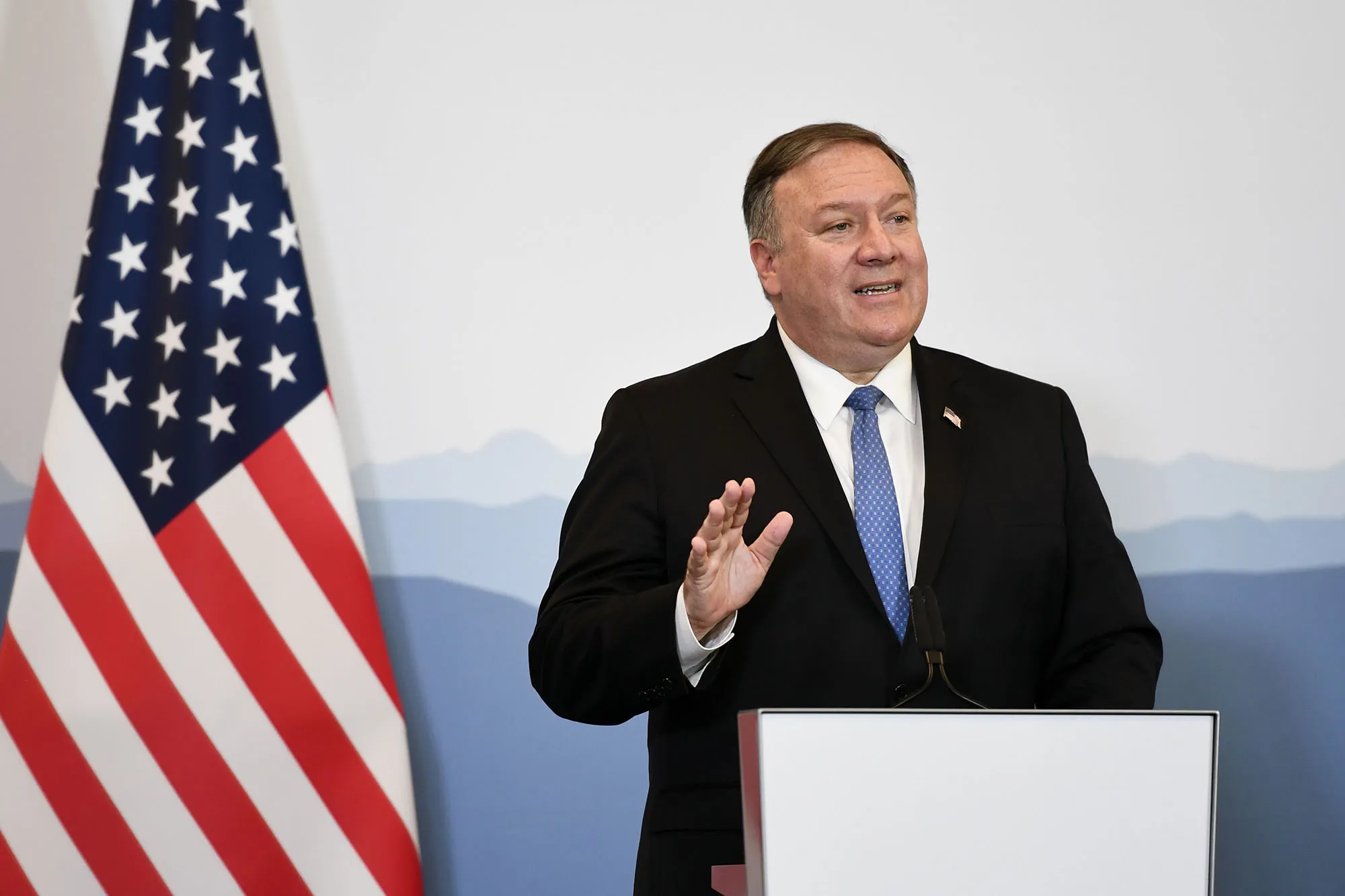 Mike Pompeo attends a press conference in Bellinzona, Switzerland, June 2.
