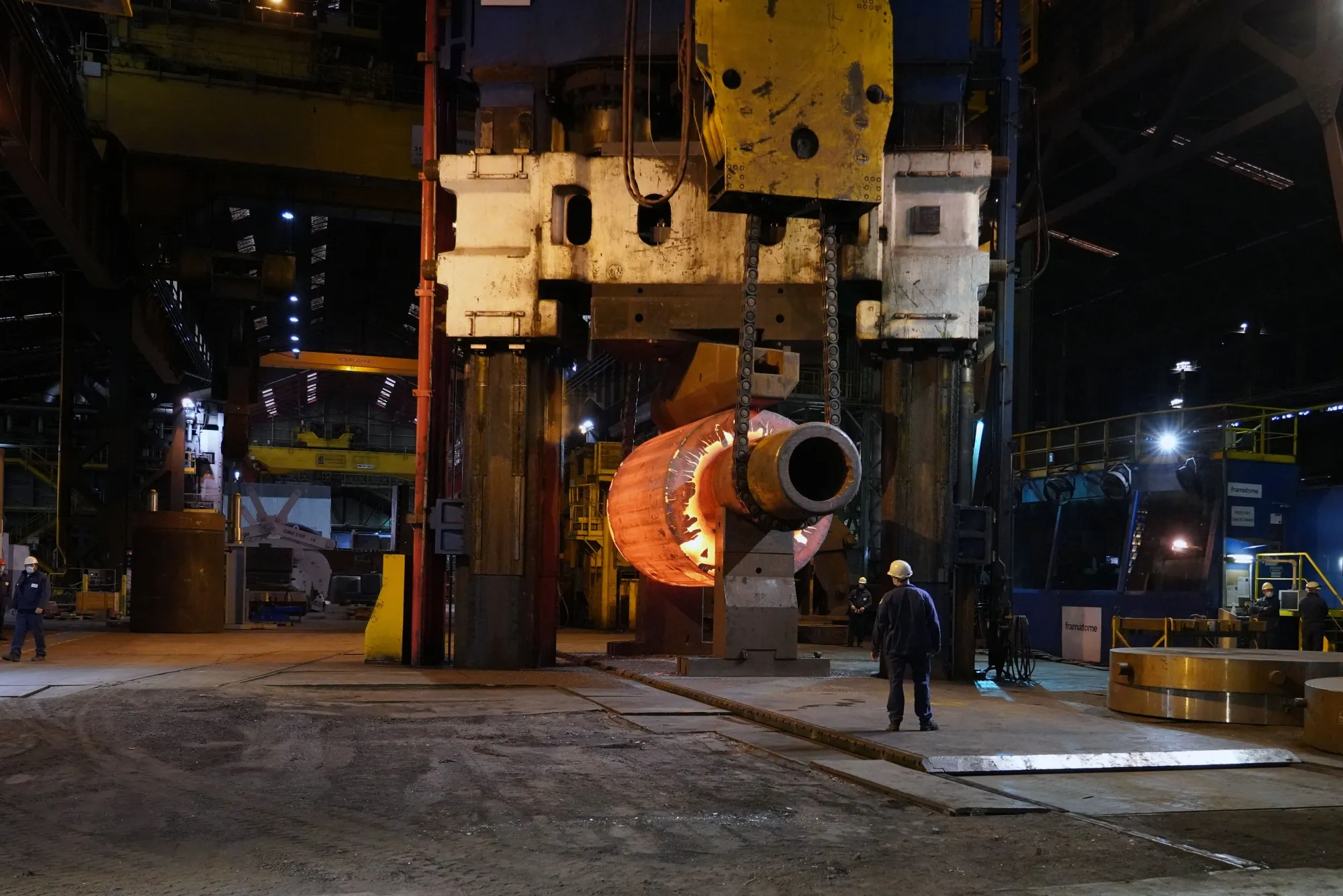 Workers at a Framatome nuclear reactor production site in Le Creusot,&nbsp;France.