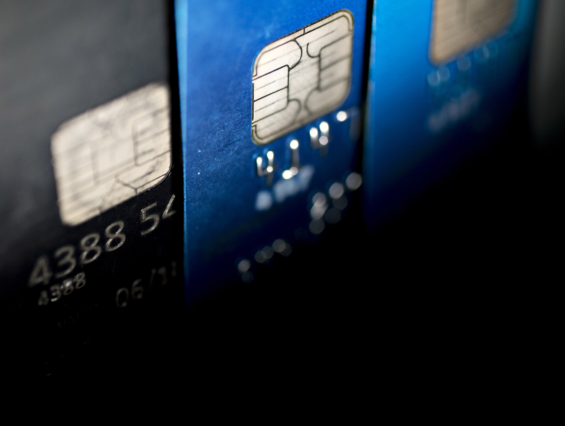 Visa Inc. chip credit cards are arranged for a photograph in Washington, D.C., U.S., on Friday, Oct. 21, 2016. Visa is expected to release fourth-quarter earnings figures on October 24.
