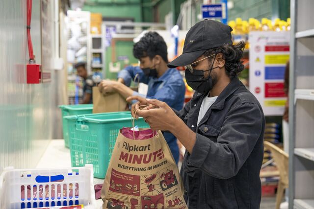A Flipkart picker at a dark store in Bengaluru. Photographer: Sameer Raichur/Bloomberg