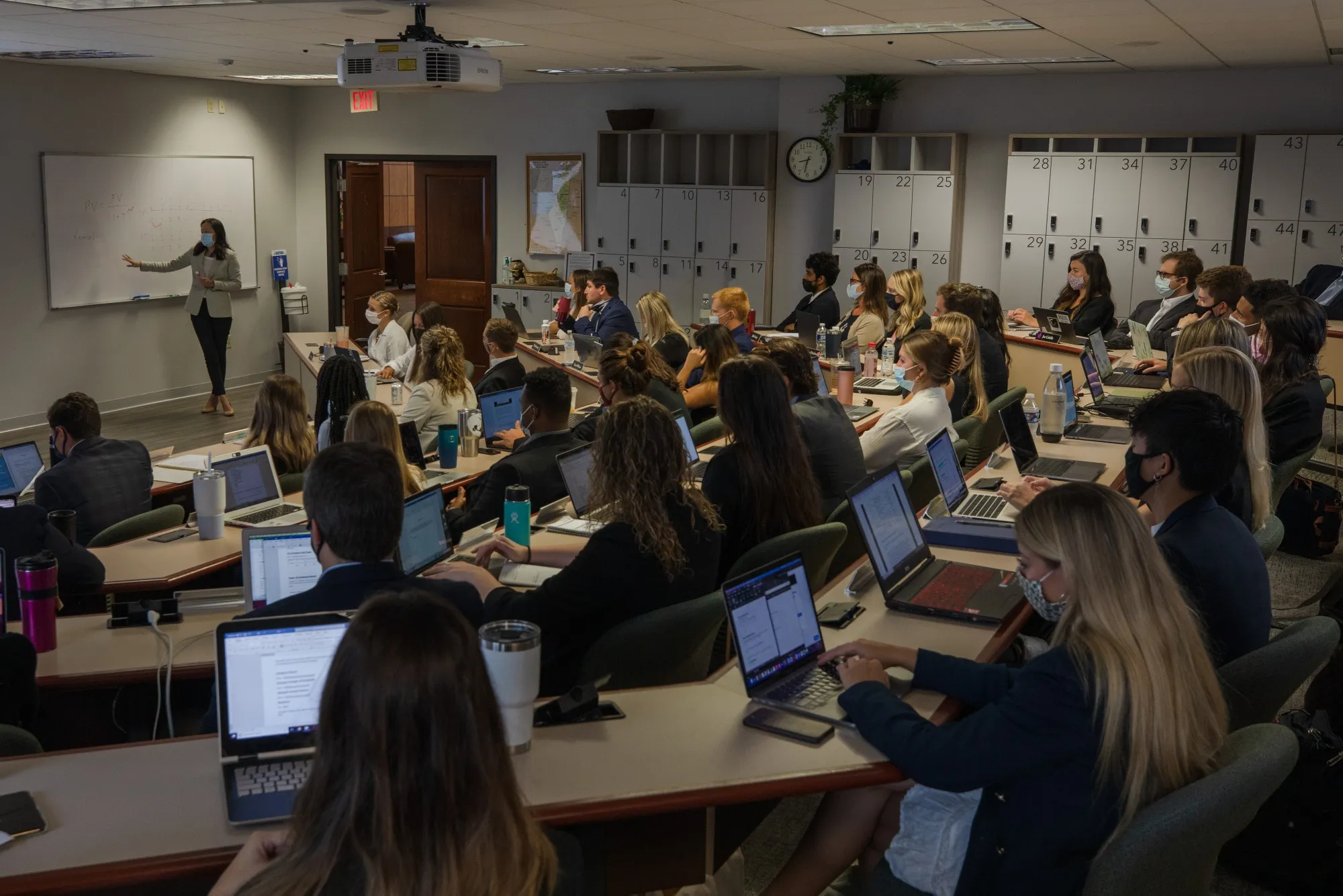 A college classroom.