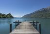 Pier into the lake Brienzersee in Iseltwald Switzerland