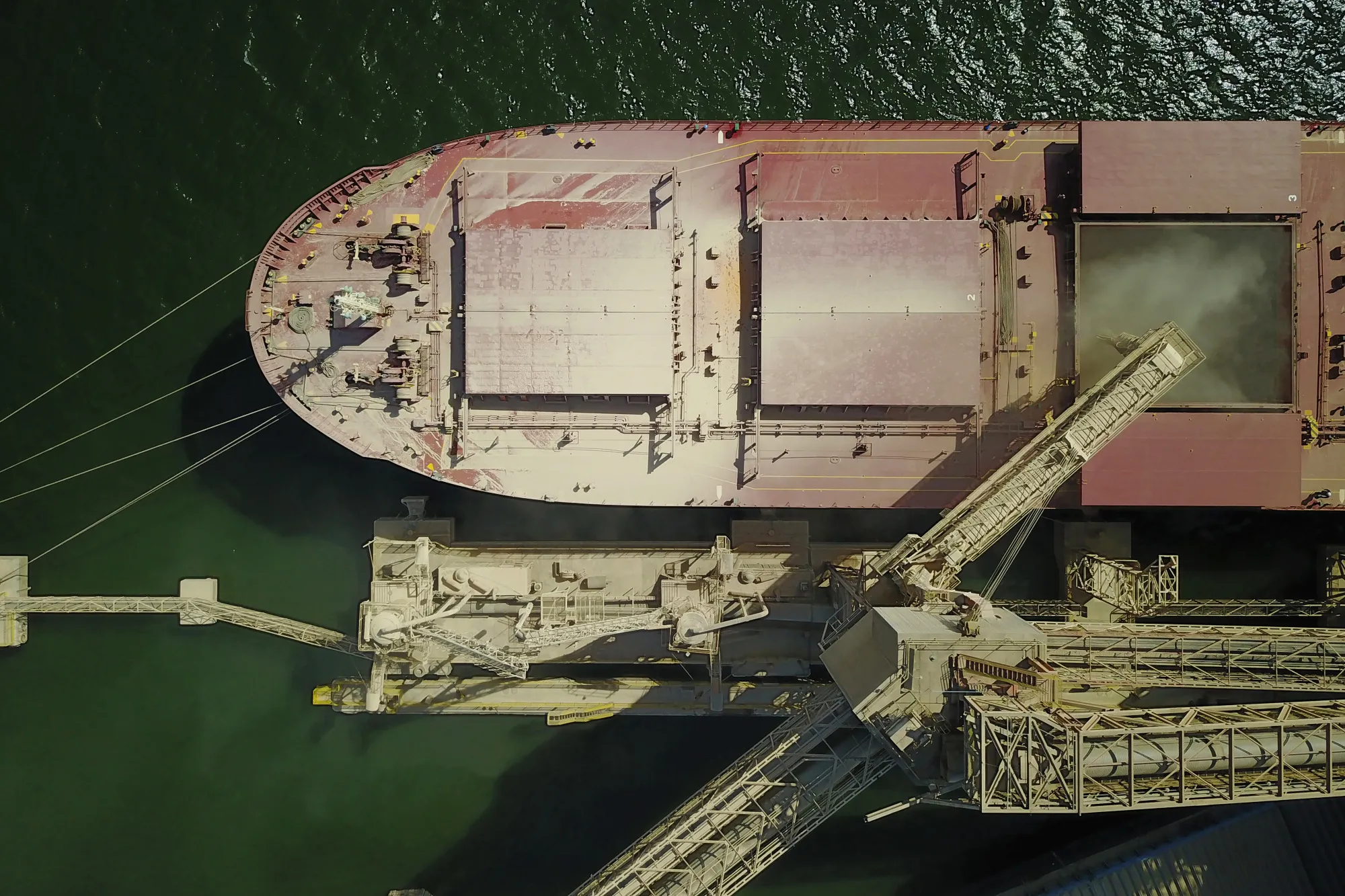 A bulk carrier is loaded with corn grains at the Cargill Inc. grain port in Santarem, Para State, Brazil.