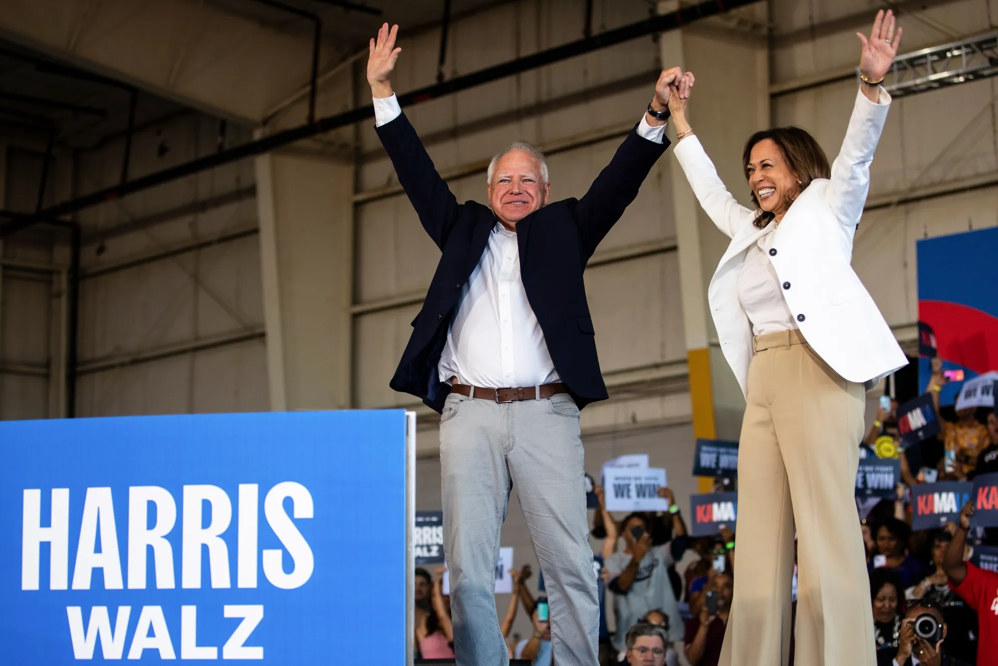 Vice President Kamala Harris, right, and Tim Walz, governor of Minnesota and Democratic vice-presidential nominee