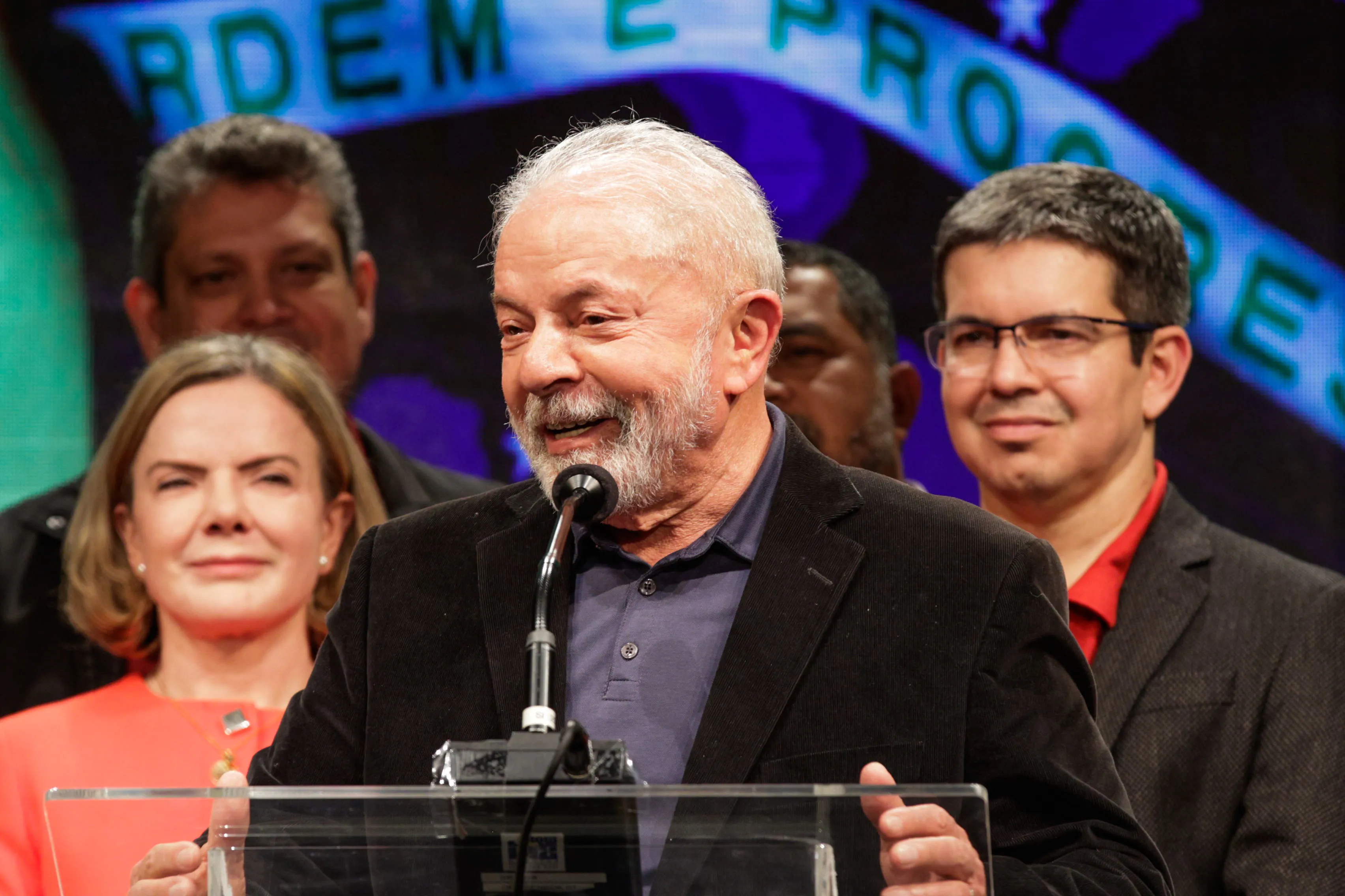 Luiz Inacio Lula da Silva, Brazil's former president, speaks after vote were counted.