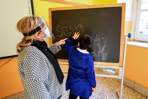 An elementary school classroom in Naples, Italy,&nbsp;that stayed open during lockdown to help students with disabilities.