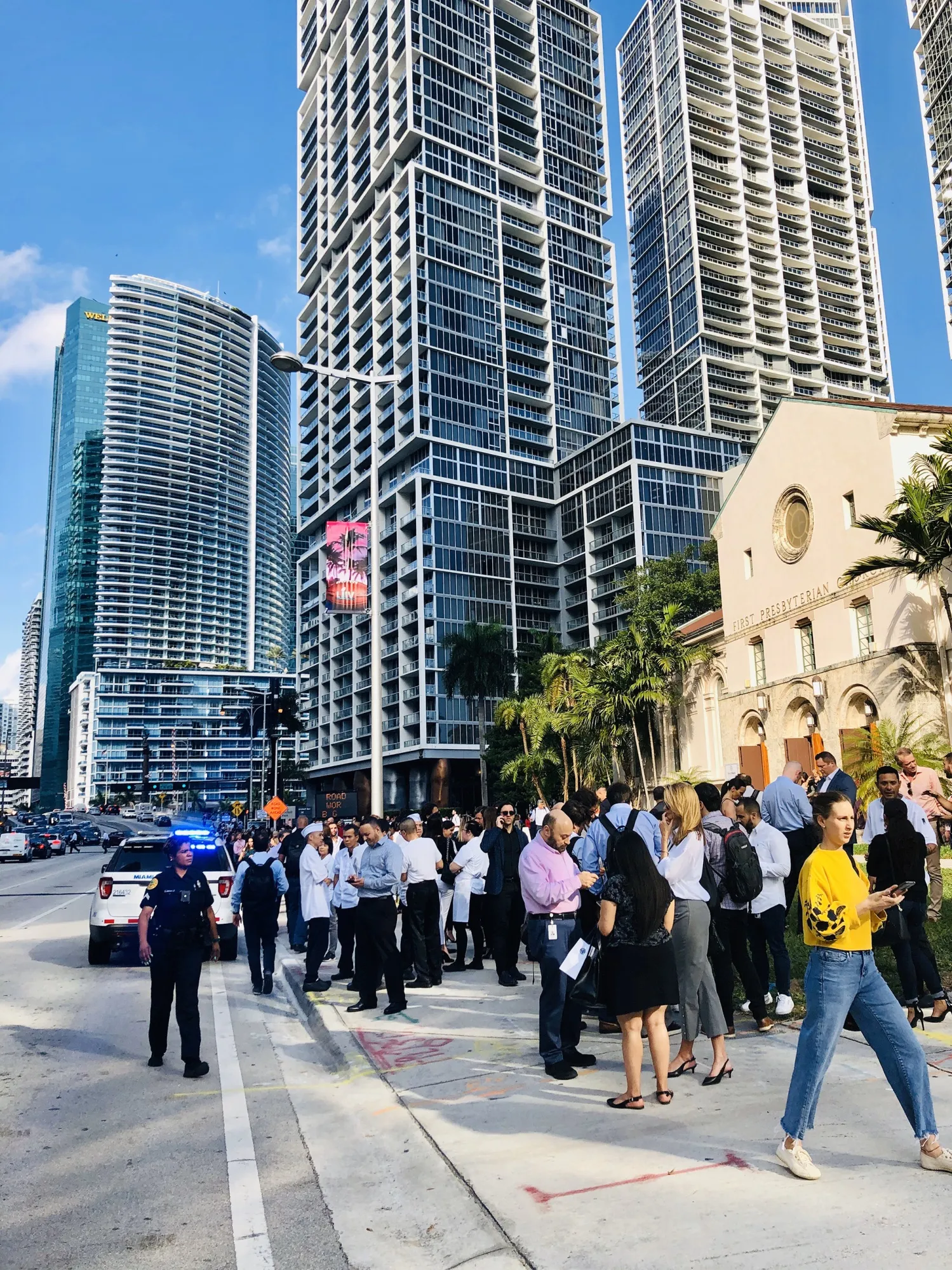 Workers evacuate buildings in Miami after an earthquake near Cuba on Jan. 28.