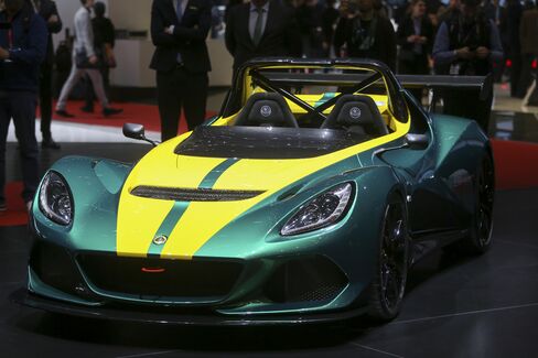 The Lotus Elise Cup 3-11, on display in Geneva.
