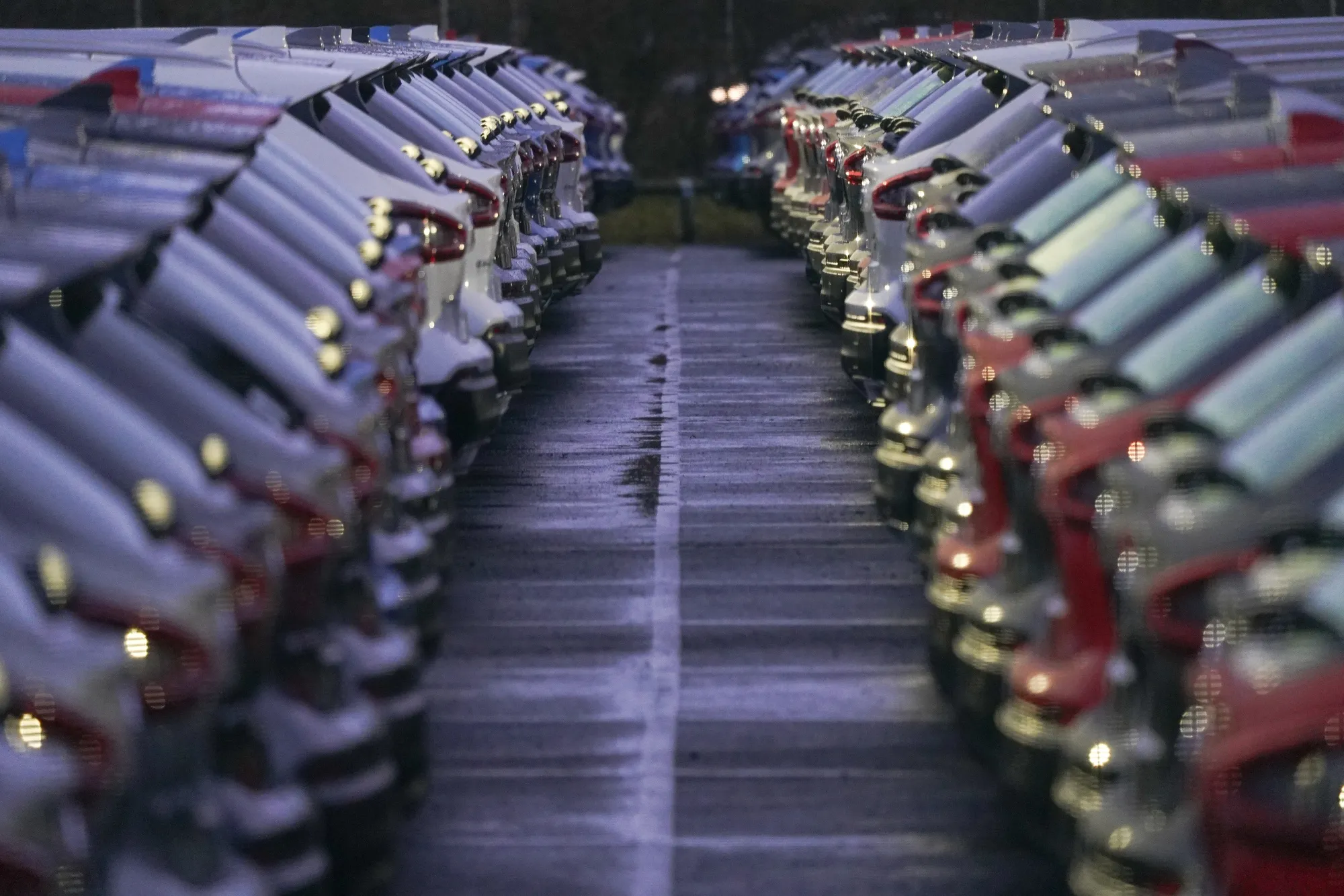 Newly manufactured automobiles at the Nissan Motor Co. plant in Sunderland, U.K.