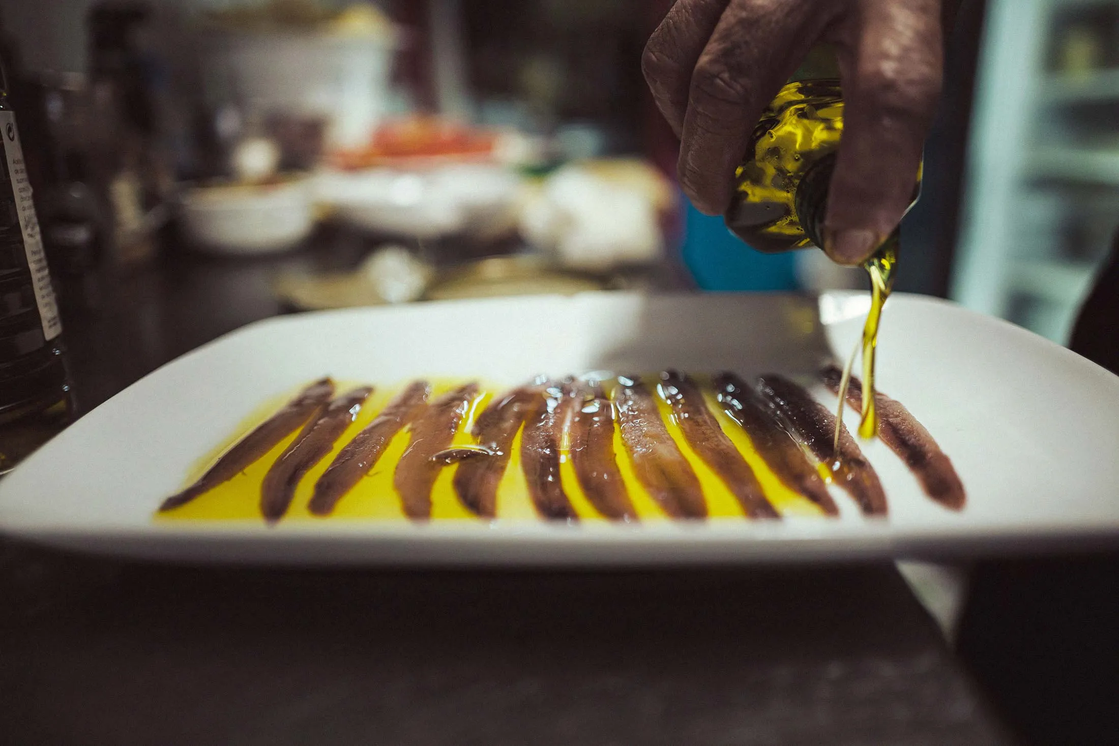 Local anchovies in the kitchen of the restaurant La Cofradia de San Pedro in the port of Bermeo, Spain.&nbsp;