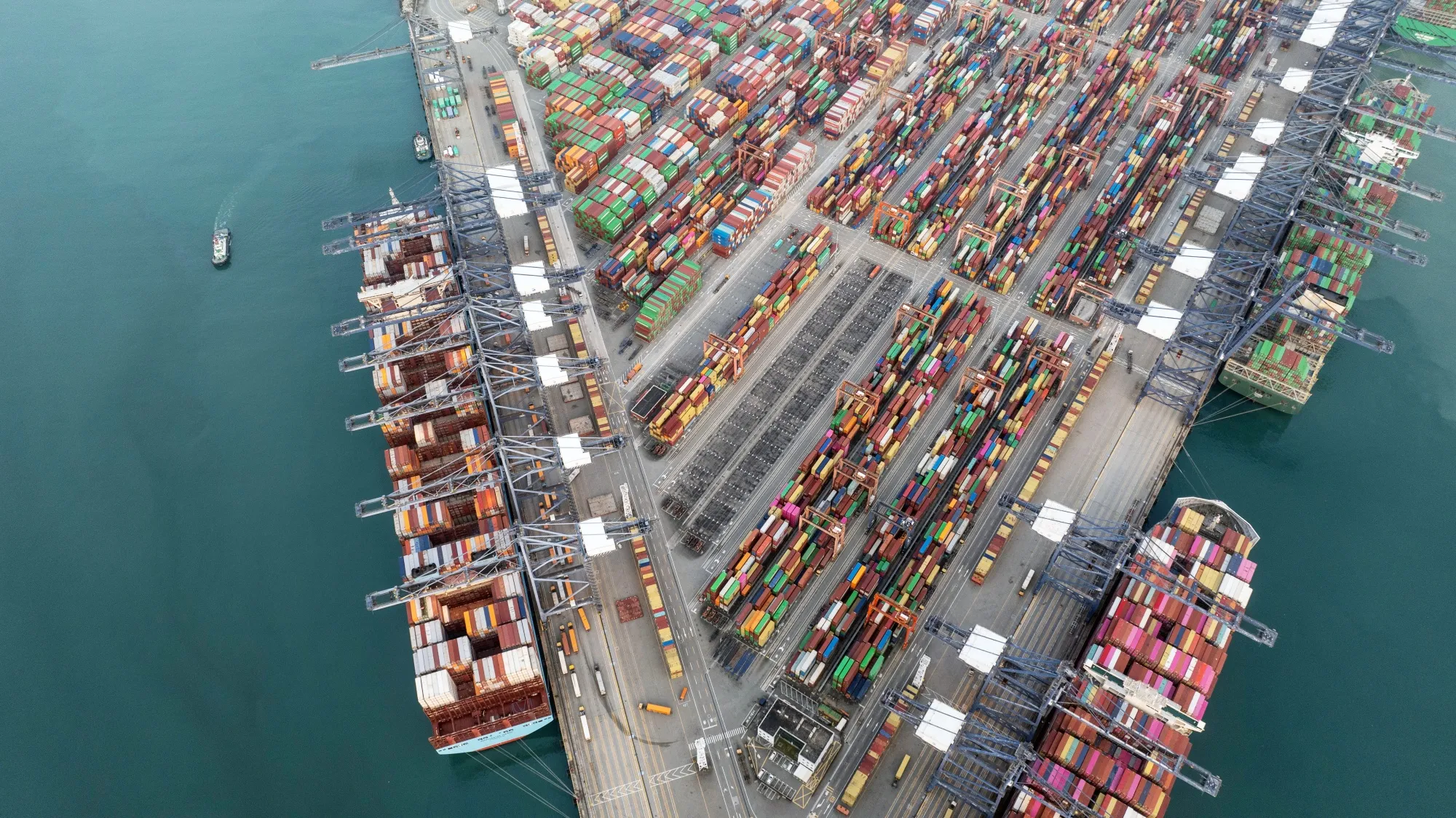 Container vessels at Yantian International Container Terminals in Shenzhen, China.