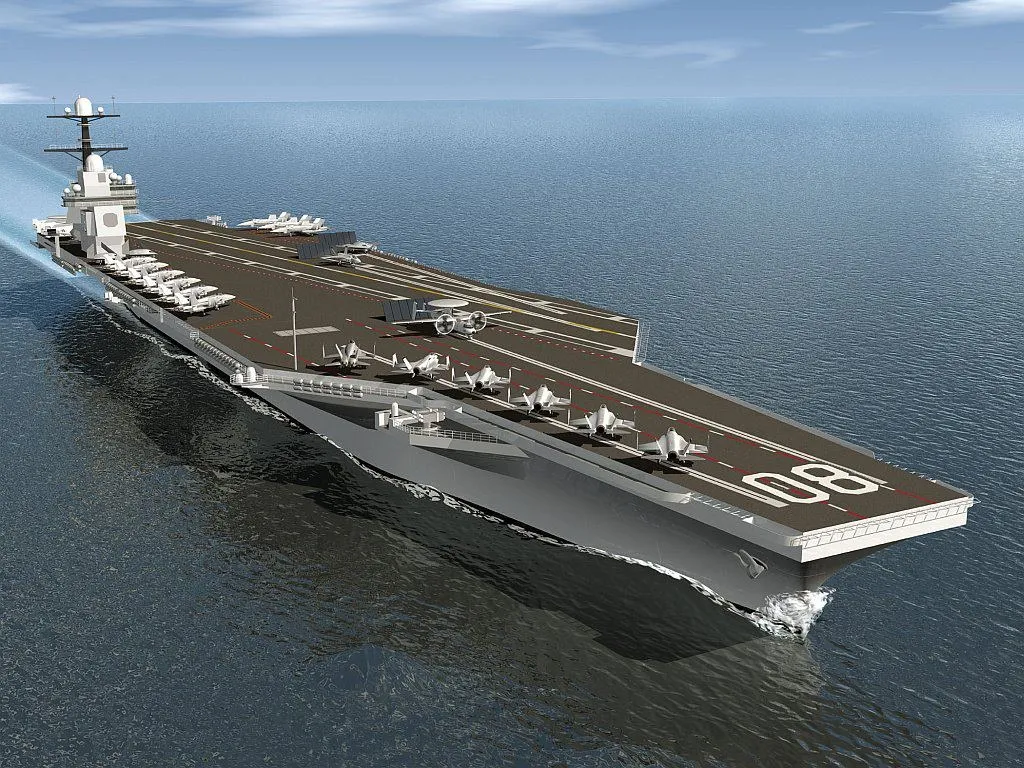 Illustration of a next generation Gerald R. Ford class aircraft carrier.