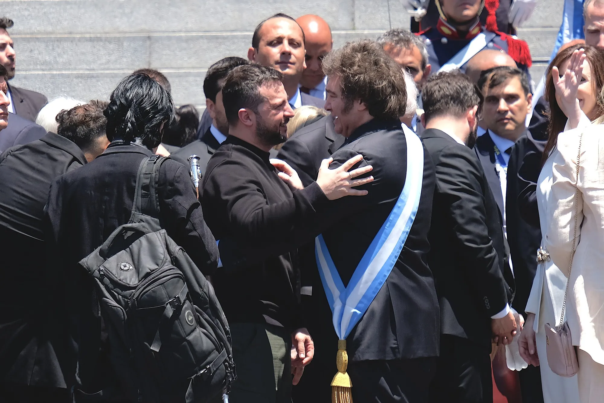 Javier Milei&nbsp;greets Volodymyr Zelenskiy during Milei’s inauguration ceremony&nbsp;in Buenos Aires, Argentina&nbsp;on Dec. 10.