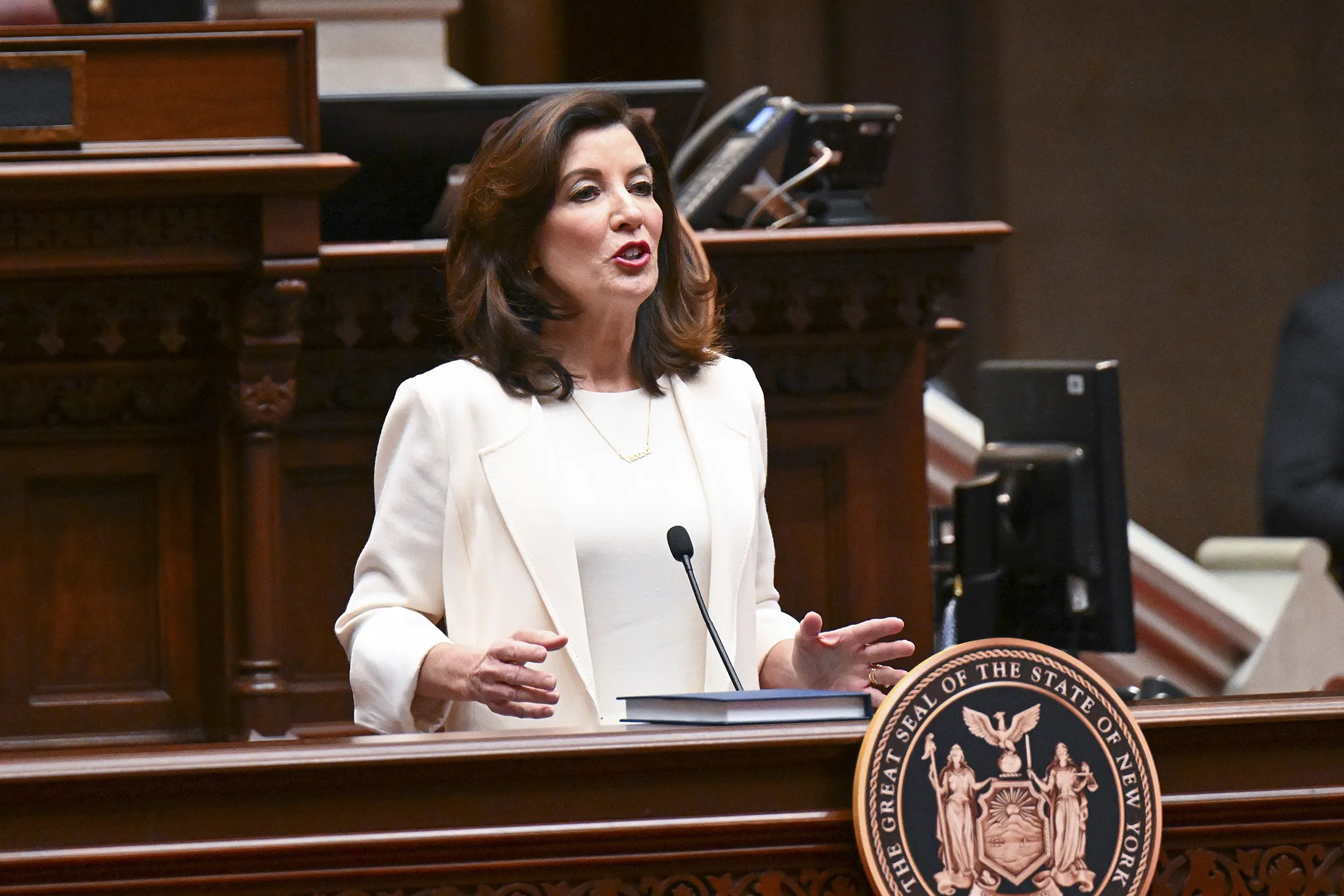 Kathy Hochul delivers her first State of the State address at the state Capitol in Albany on Jan. 5.
